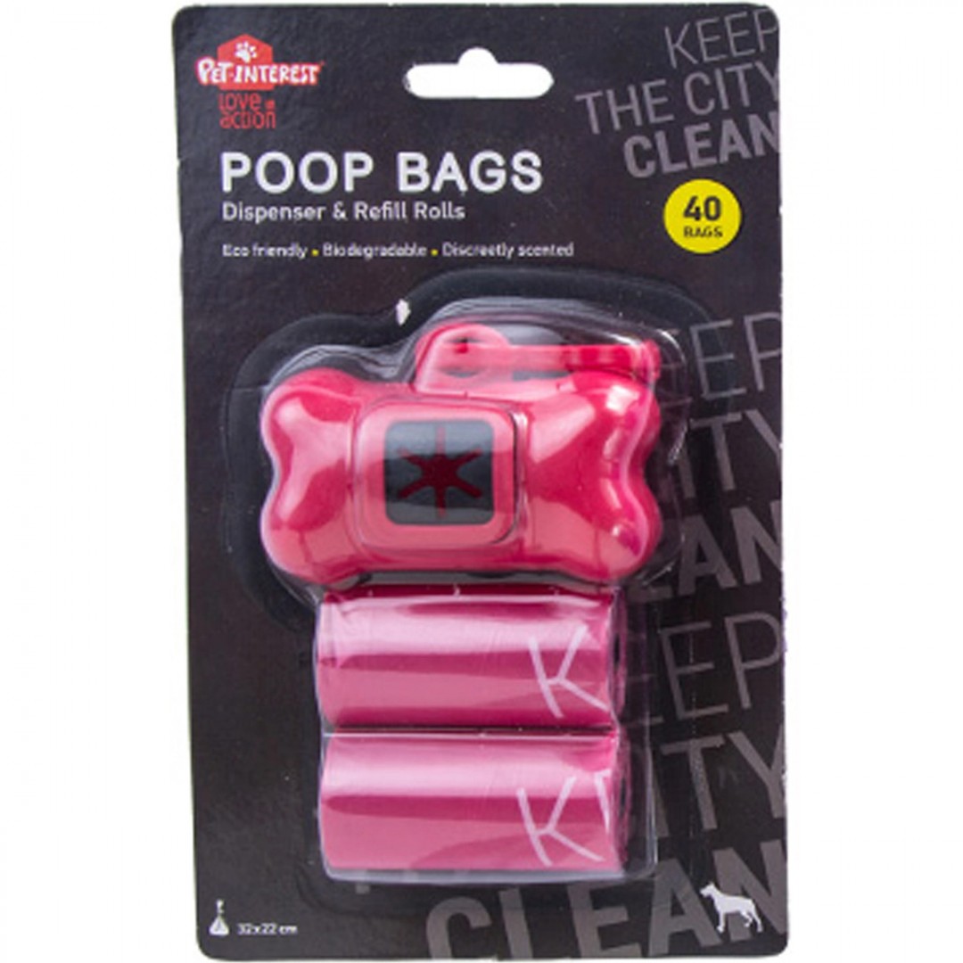 Poop Bags Θήκη για Σακούλες Περιττωμάτων Σκύλου Κόκκαλο Ροζ 40τμχ