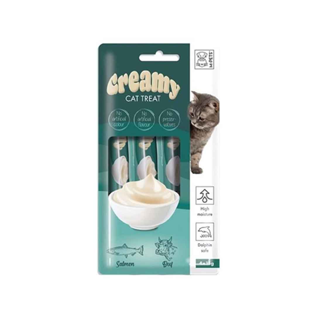 M-Pets Creamy Cat Treat Λιχουδιές με Βοδινό / Σολομό για Γάτα 4τμχ 15gr