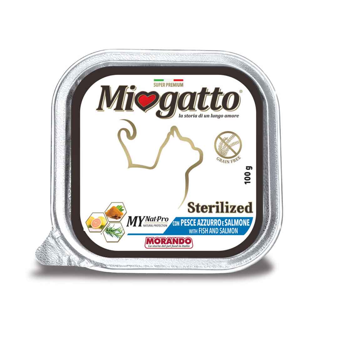 Morando Miogatto Υγρή Τροφή για Στειρωμένες Γάτες σε Ταψάκι με Σολομό / Ψάρια 100gr